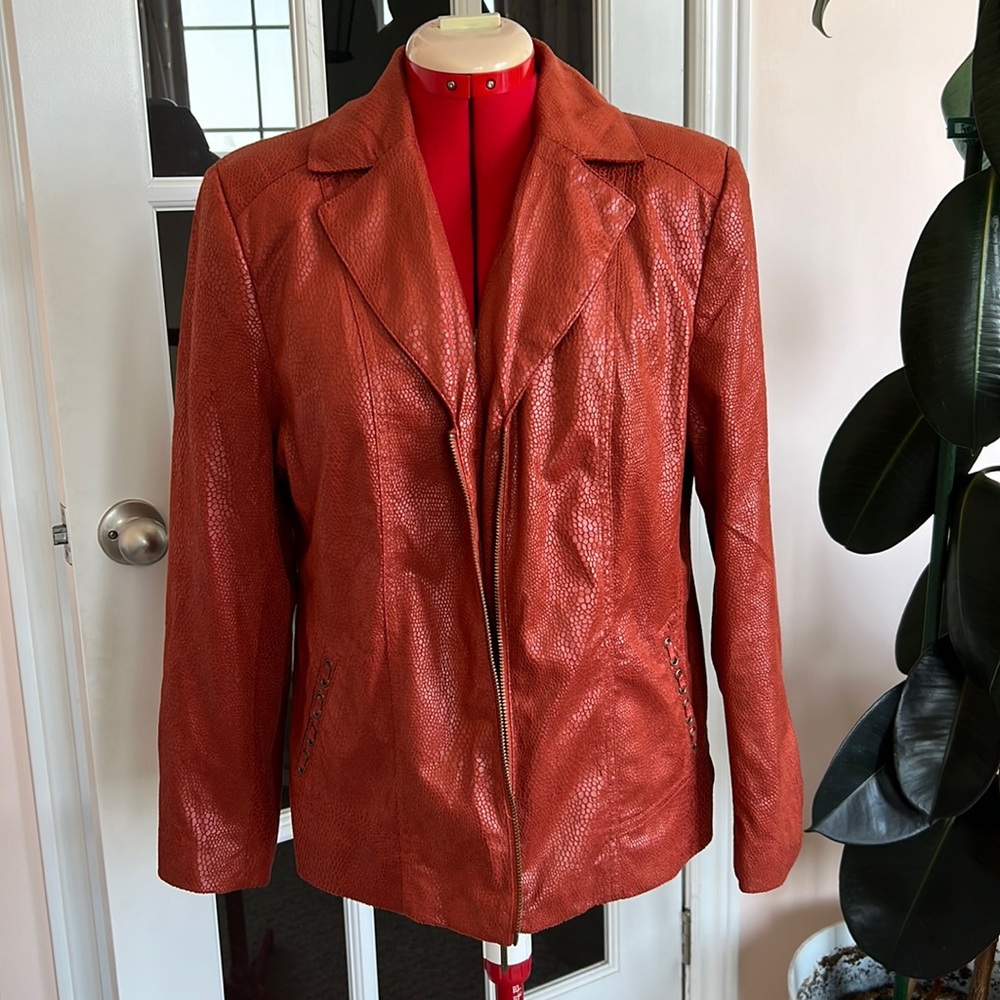 Burnt orange, faux, suede jacket, size 12